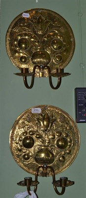 Lot 233 - A pair of Arts & Crafts brass wall sconces