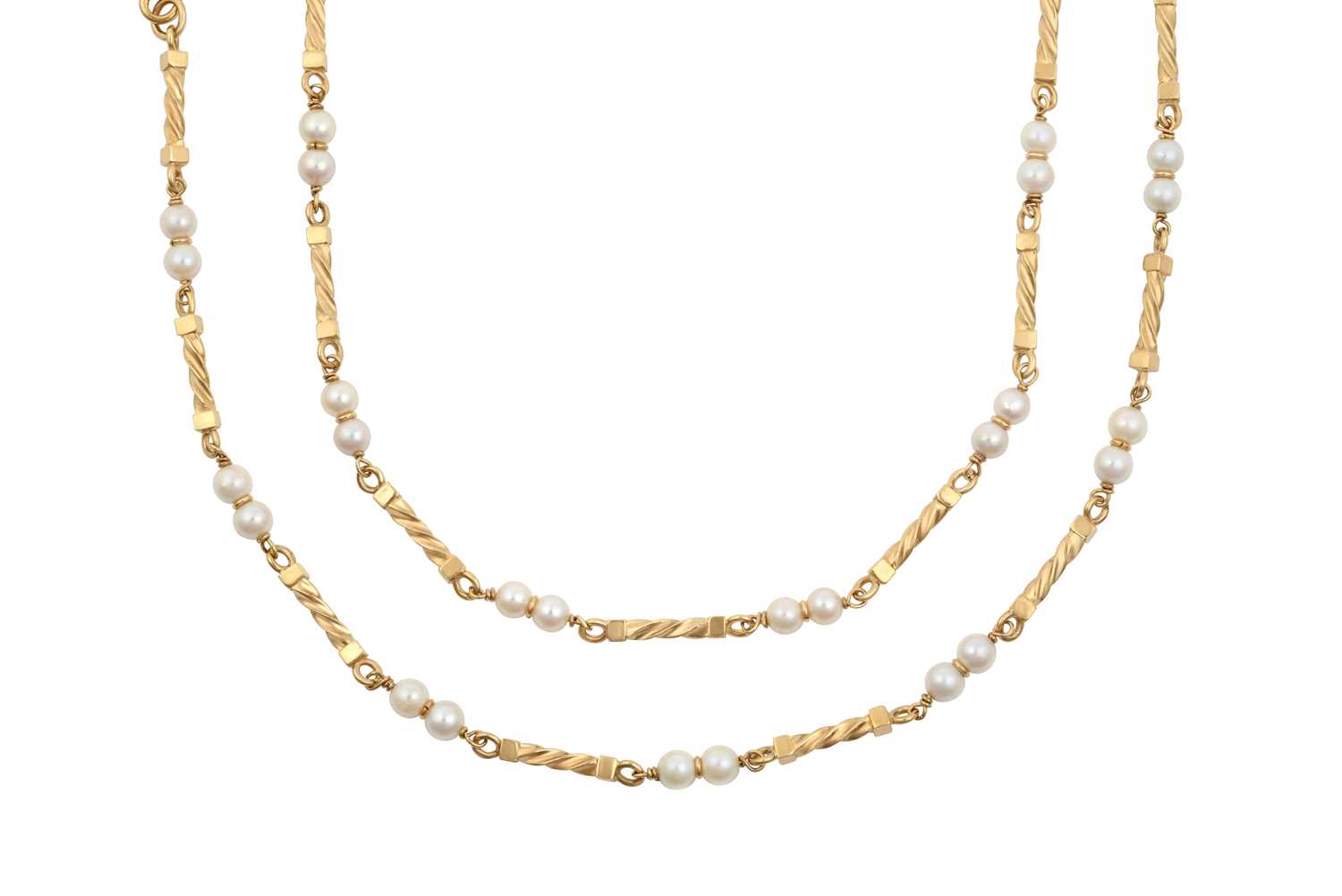 Lot 2056 - A 9 Carat Gold Cultured Pearl Necklace pairs...