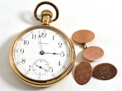 Lot 244 - A Waltham gilt pocket watch and a pair of 9ct cufflinks