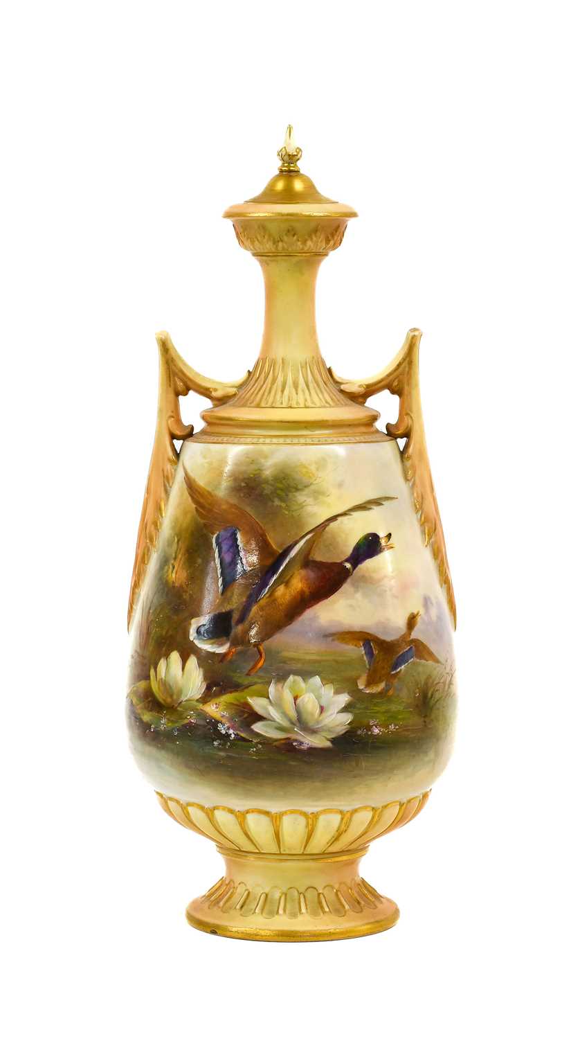 Lot 273 - A Royal Worcester Porcelain Vase and Cover, by...