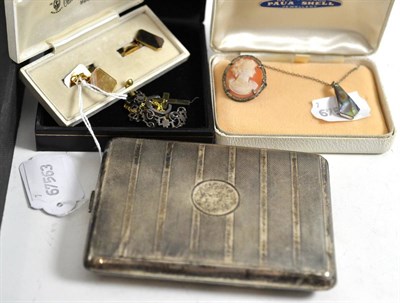 Lot 251 - A pair of cufflinks, a silver cigarette case and assorted costume jewellery