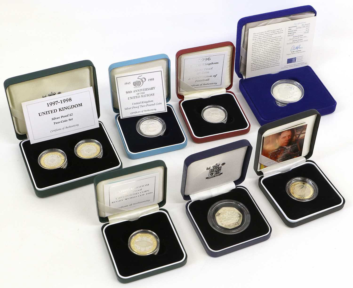 Lot 333 - 7x UK Silver Proof Coins, comprising; piedfort...