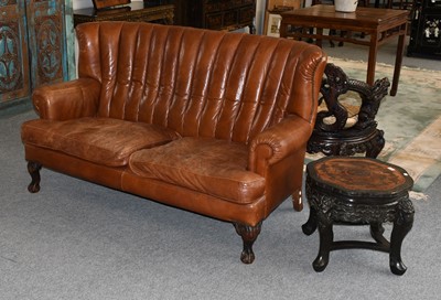 Lot 1258a - A Tan Leather High Back Two Seat Sofa, on...