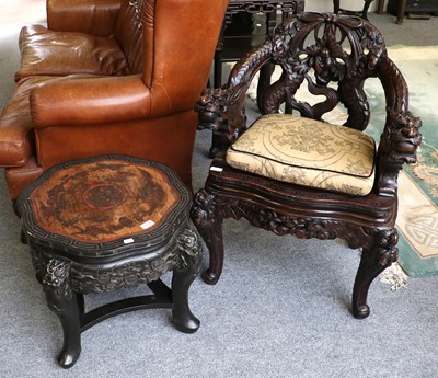 Lot 1258 - A Chinese Carved Hardwood Arm Chair, with...