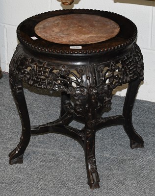 Lot 1246 - A Chinese Carved Hardwood, and marble inset...