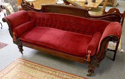 Lot 1320 - A Victorian Carved Mahogany Scroll End Sofa,...