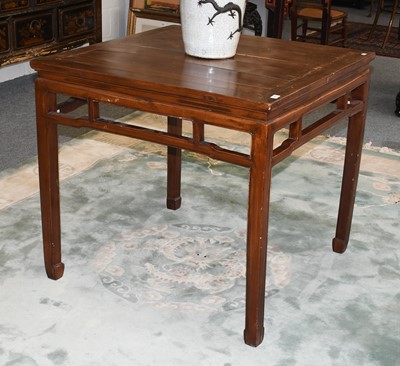 Lot 1475 - A Chinese Elm Square Alter Table, with plank...