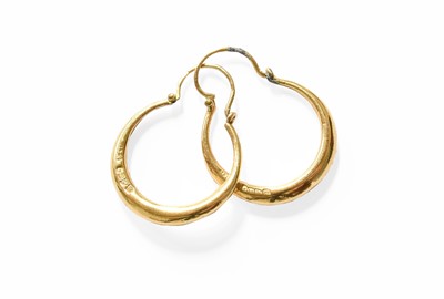 Lot 67 - A Pair of 18 Carat Gold Hoop Earrings, with...