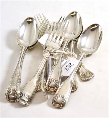 Lot 257 - Four Queen's pattern dessert forks, three dessert spoons, two shell fiddle pattern dessert...