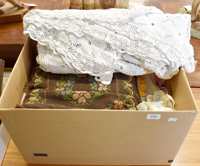 Lot 346 - Assorted White Linens, embroidered textiles,...