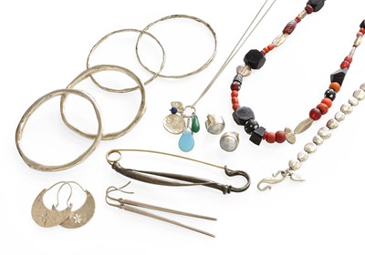 Lot 1058 - A Collection of Modern Silver Jewellery,...