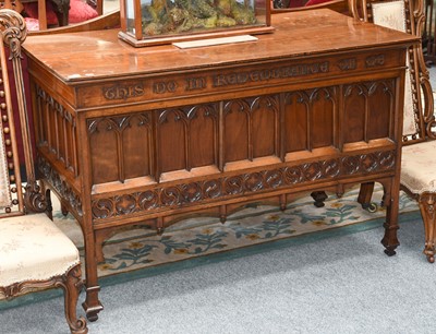 Lot 1307 - An Early 20th Century Carved Oak Altar Table,...