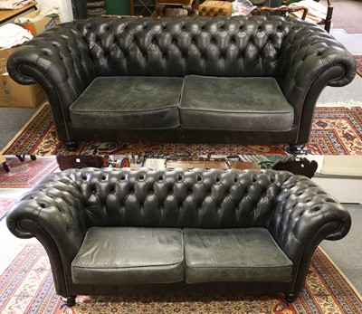 Lot 1269 - Pair of Black ''Saxon'' Leather Chesterfields,...