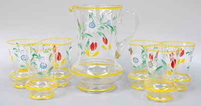 Lot 390 - A 1930's Painted Glass Water Set, comprising...