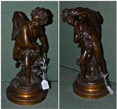 Lot 247 - A Pair of French Bronze Figures of Cupid and Psyche, late 19th/early 20th century, Cupid with...