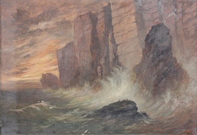 Lot 1026 - British School (19th century) Waves crashing...