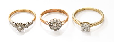 Lot 12 - A 9 Carat Gold Cluster Ring, finger size O; A...