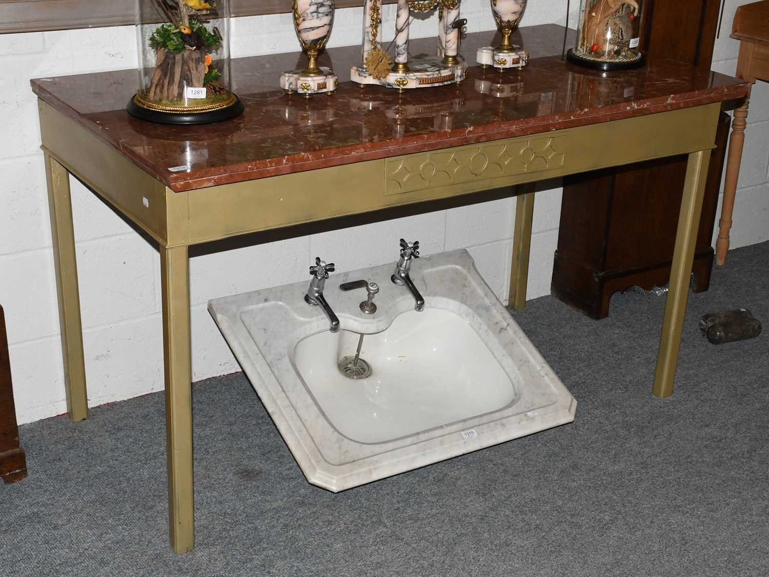 Lot 1314 - A Marble Topped Gilt Painted Serving Table,