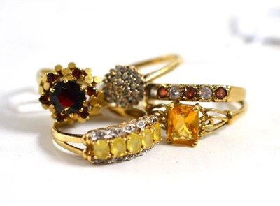 Lot 289 - Five various 9ct gold and gem set rings