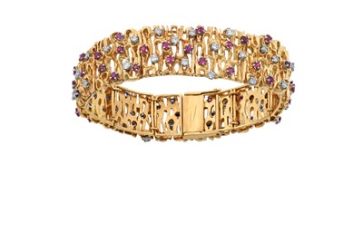 Lot 2191 - A 9 Carat Gold Ruby and Diamond Bracelet the...