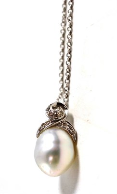 Lot 291 - A cultured pearl and diamond pendant on chain