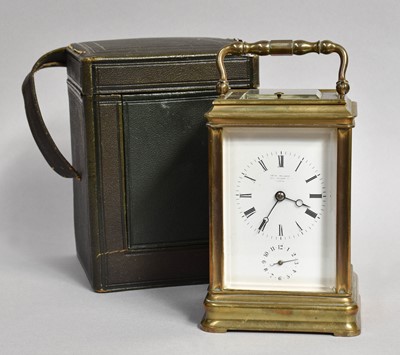 Lot 255 - A Brass Strike and Repeat Alarm Carriage Clock,...