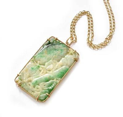 Lot 71 - A Jade Pendant on Chain, the rectangular...