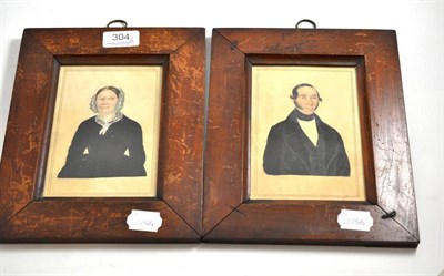 Lot 304 - A pair of 19th century watercolour portraits in mahogany frames