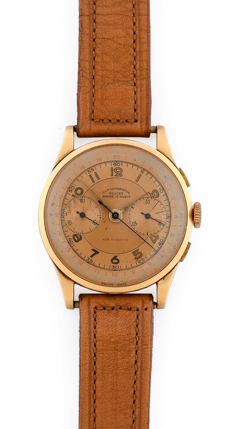 Lot 2312 - An 18 Carat Gold Chronograph Wristwatch,