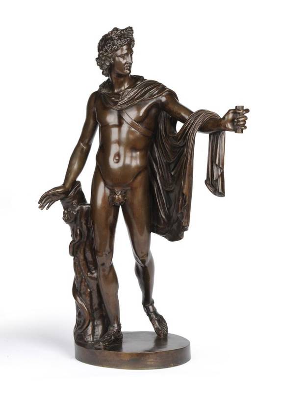 Lot 250 - A Bronze Figure of the Apollo Belvedere, after the Antique, 19th century, on a circular base,...