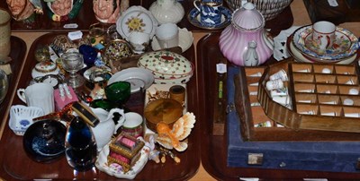 Lot 307 - Two trays of decorative ceramics including thimbles, spirit levels, corkscrews, paperweights, etc