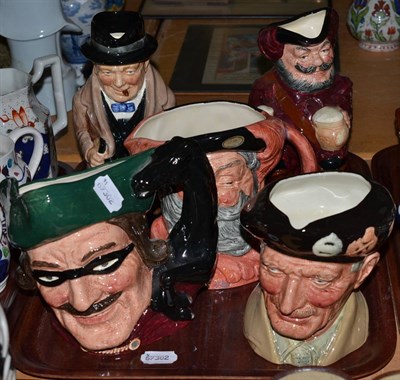 Lot 309 - Three large Royal Doulton character jugs - Falstaff, Dick Turpin and Monty; two large Royal Doulton