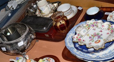 Lot 316 - Royal Worcester soup tureen, two blue and white meat plates, another, a cased pair of plated...