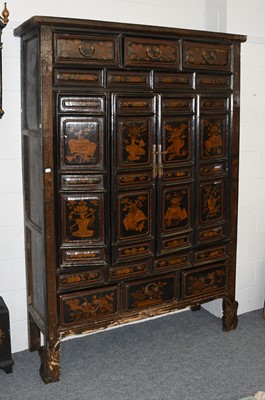 Lot 1251 - A Chinese Black Lacquered Cabinet with Three...