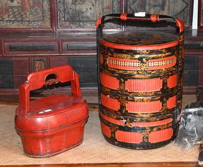 Lot 1253 - A Chinese Red Painted and Black Lacquered Four...