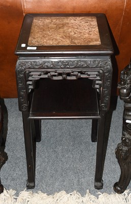 Lot 1259 - Chinese Carved Hardwood Marble Top Stand, with...