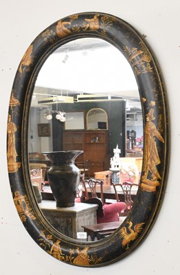 Lot 1250 - A 19th Century Style Chinoiserie Oval Mirror,...