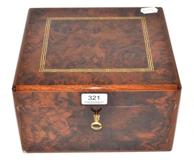 Lot 321 - Burr walnut Humidor and cigars