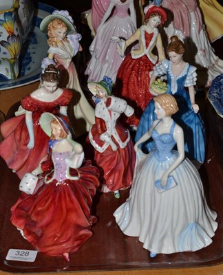 Lot 328 - Seven Royal Doulton china figures including Katie HN3360, Helen HN3601, New Dawn HN4314 etc