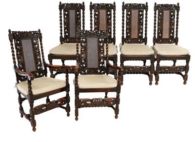 Lot 1444 - A Set of Six (4+2) Victorian Carved Oak...