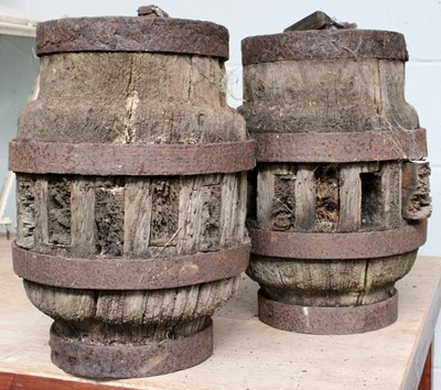 Lot 1226 - A Pair of Iron-Bound Wood Wheel Axles