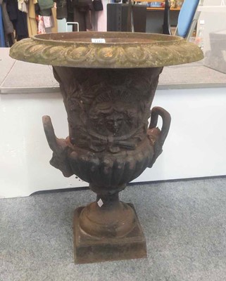 Lot 1342 - A Victorian Cast Iron Twin Handled Urn, with...