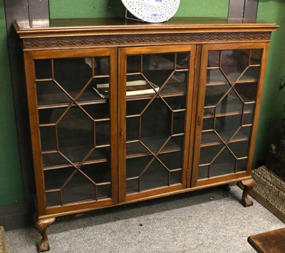 Lot 1336 - A Glazed Mahogany Bookcase Decorated with...