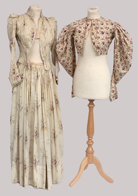 Lot 2251 - Circa 1890 Cream Wool Two Piece printed with...