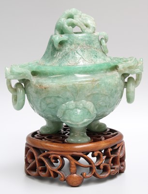 Lot 174 - A Chinese Carved Jadeite Censor and Cover, on...