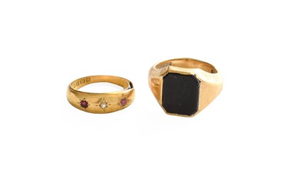 Lot 1013 - A 9 Carat Gold Signet Ring, out of shape; and...