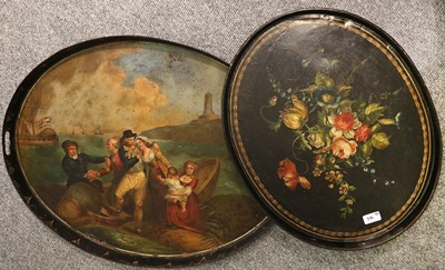 Lot 350 - A Victorian Oval Toleware Tray, painted with a...