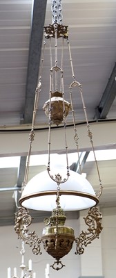 Lot 1112 - A Gilt Metal Rise and Fall Ceiling Light, with...