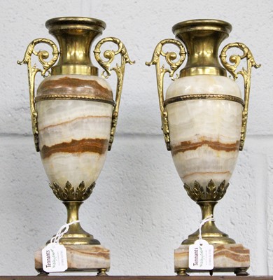 Lot 428 - A Pair of Gilt Metal Mounted Onyx Urns, of...