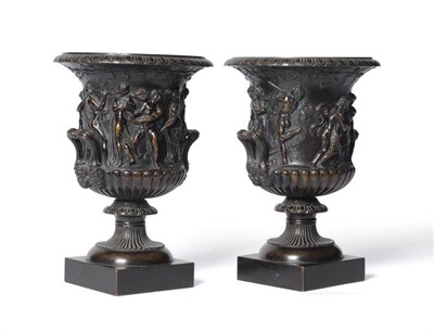 Lot 256 - A Pair of Bronze Twin-Handled Campana Vases, late 18th/early 19th century, decorated with a...